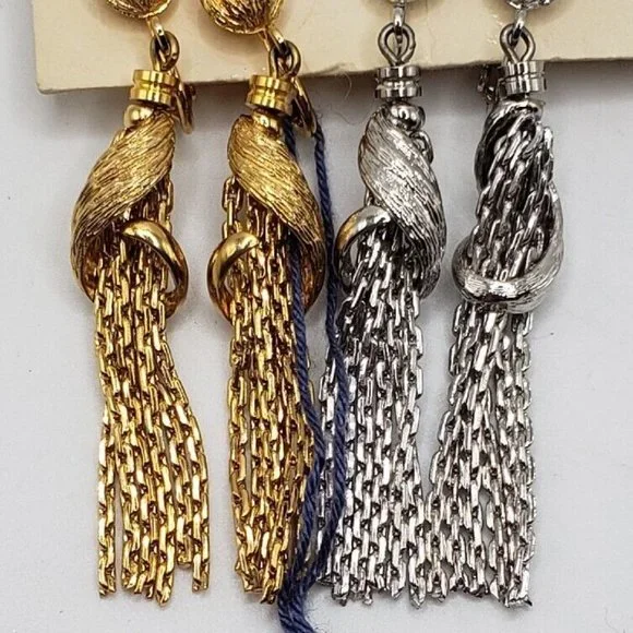 New Vintage Hattie Carnegie Gold Silver Dangle Clip On Earrings